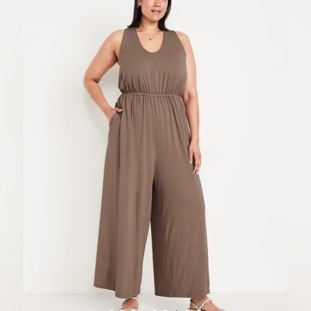 Sleeveless Wide-Leg Jumpsuit in Taupe